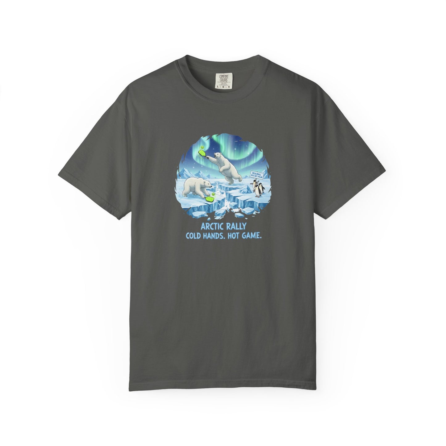 Arctic Rally Polar Bears Playing Pickleball T-Shirt | Northern Lights Illustration