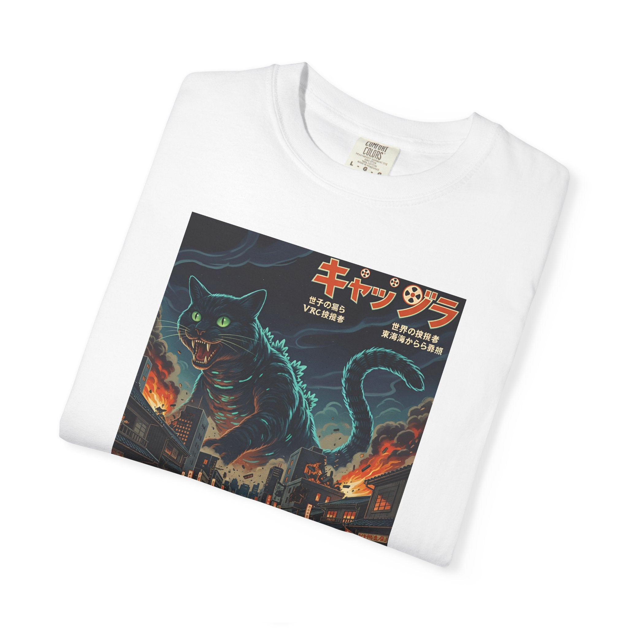 Giant Neon Cat Rampage T-Shirt | Retro City Kaiju Artwork