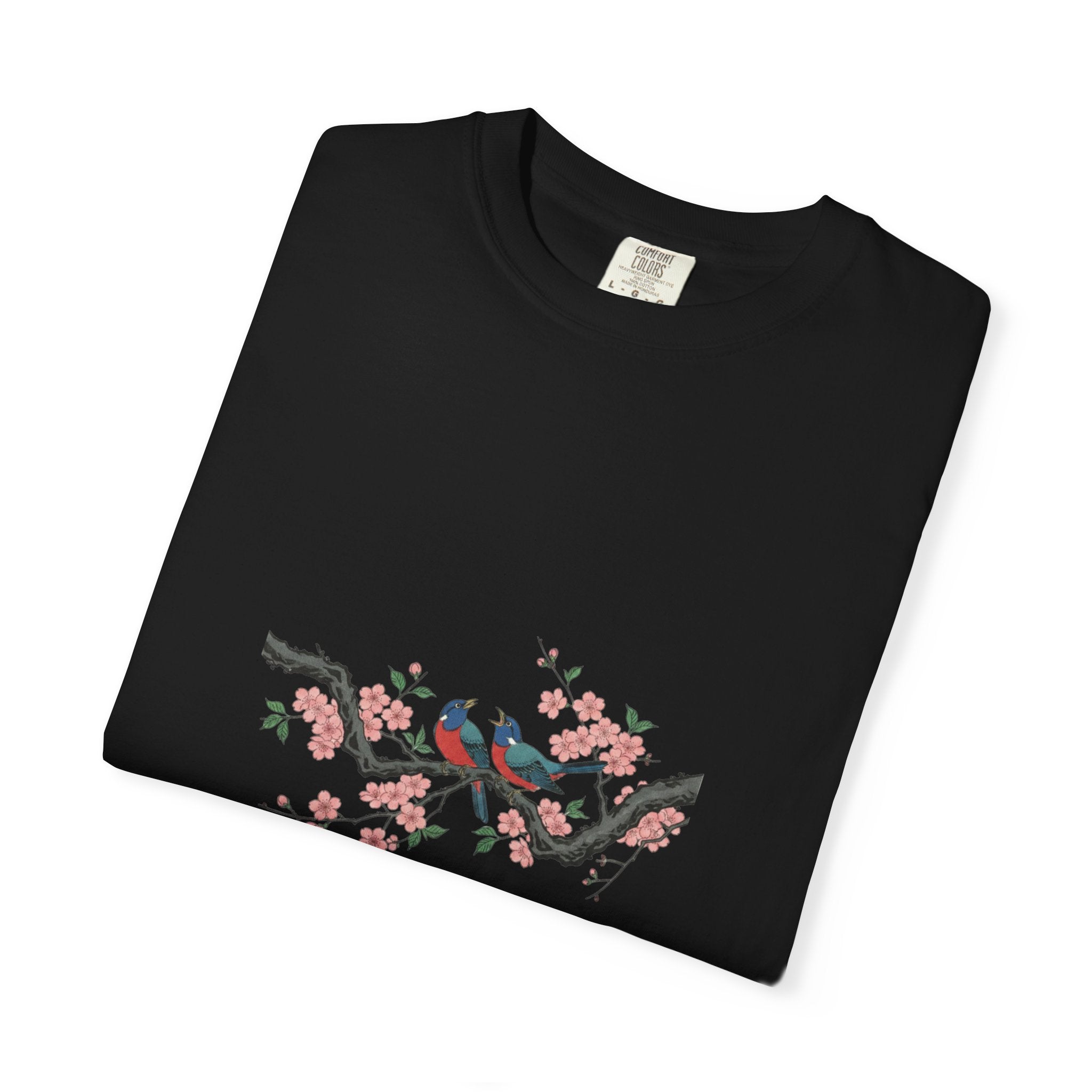 Birds on Cherry Blossom Branch T-Shirt | Japanese Floral Illustration