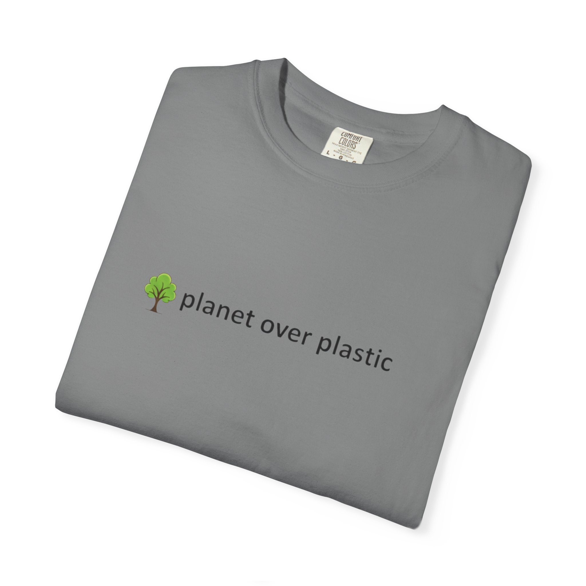 planet over plastic T-shirt | environmental tree slogan tee
