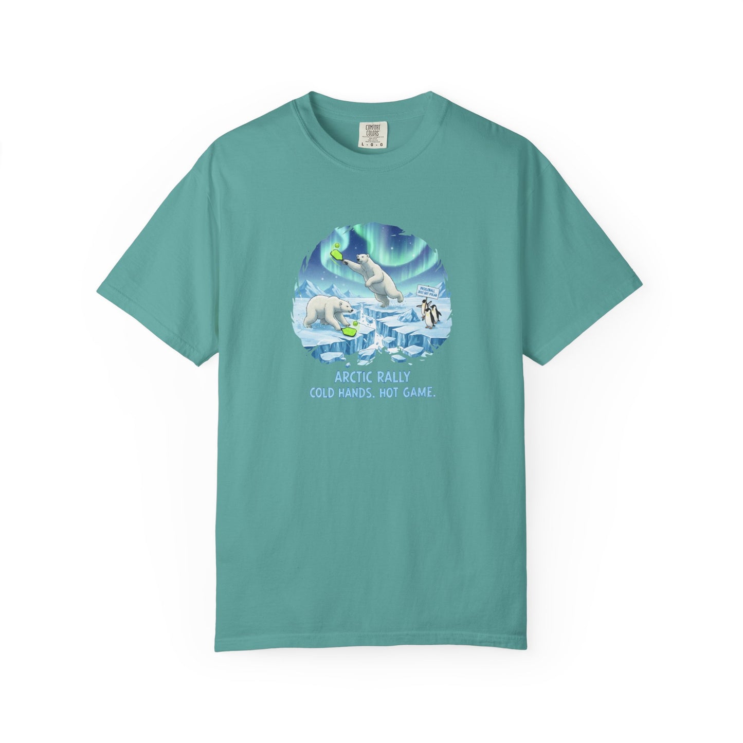 Arctic Rally Polar Bears Playing Pickleball T-Shirt | Northern Lights Illustration