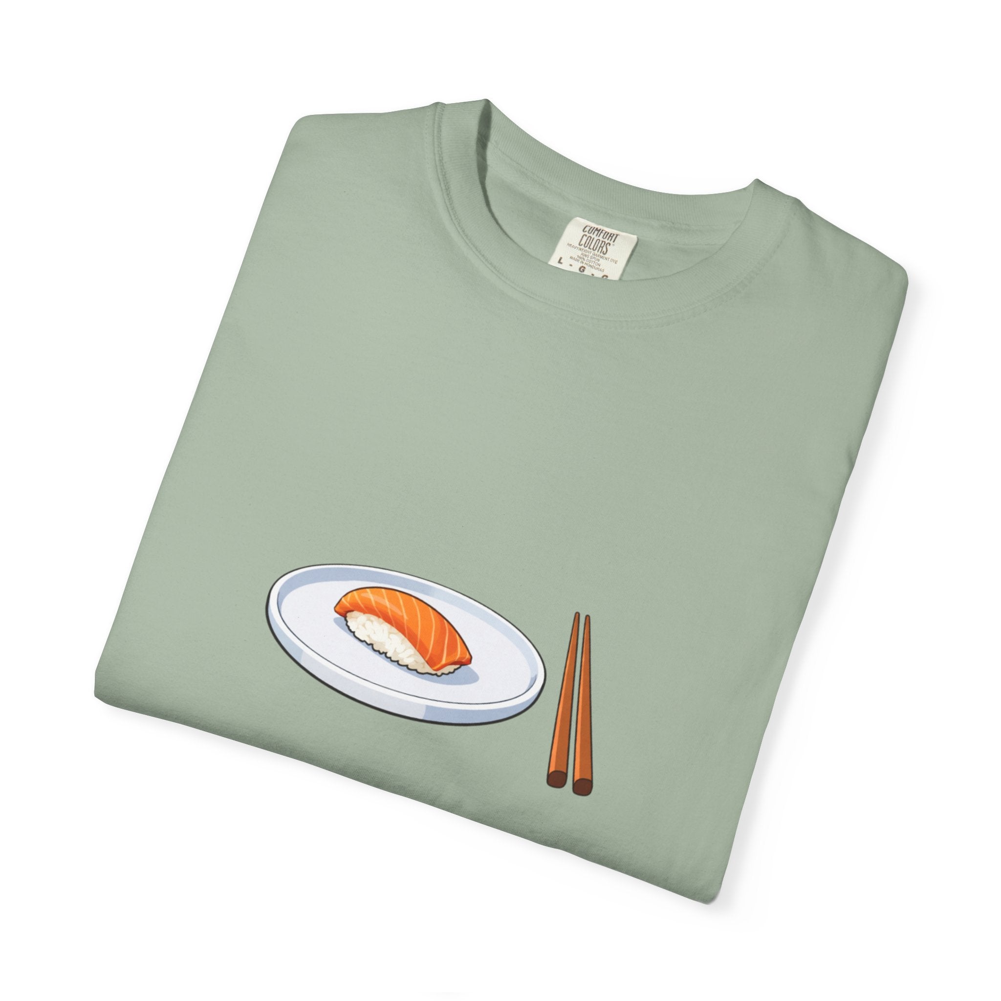 Salmon Nigiri Sushi plate with chopsticks T-shirt | sushi tee