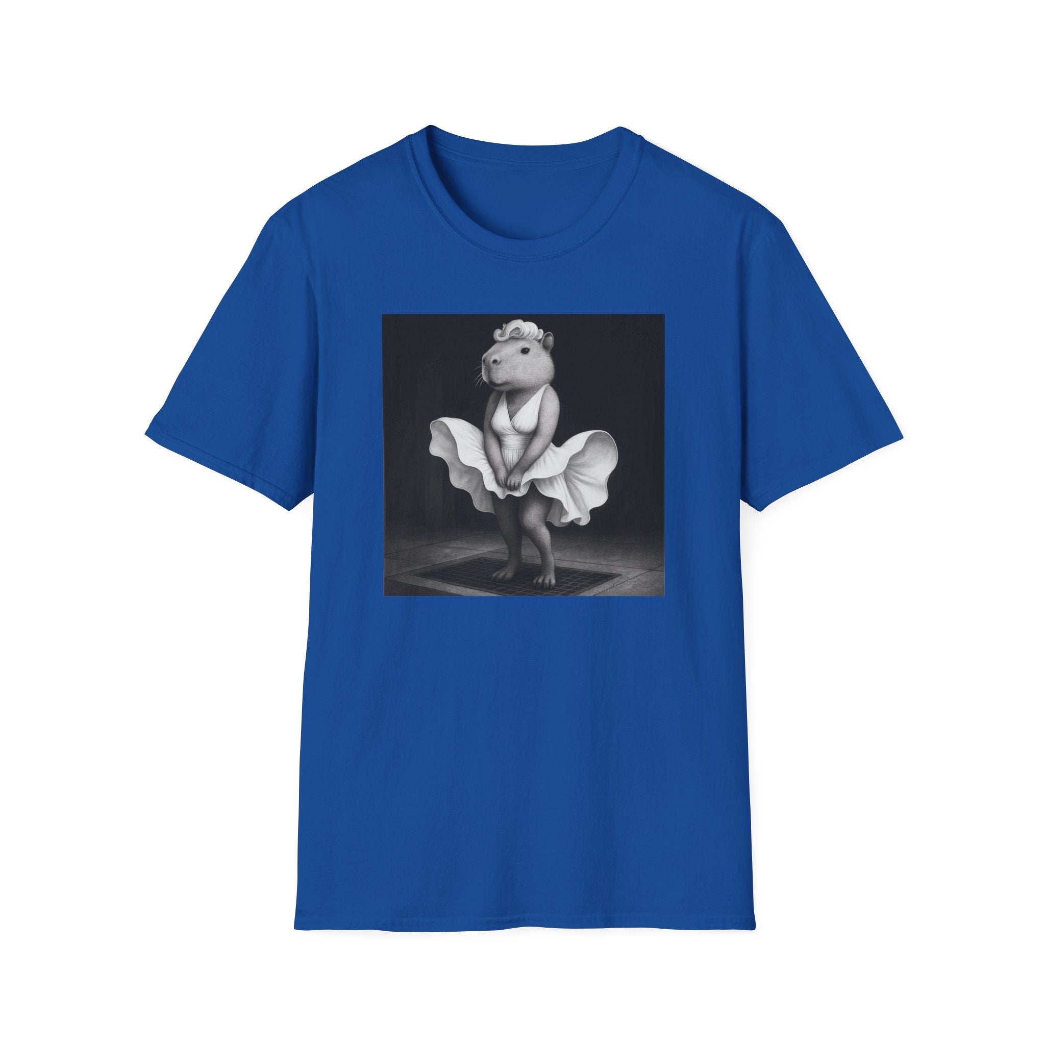 Capybara Blonde. Dress Pose T-Shirt | Retro Black & White Illustration