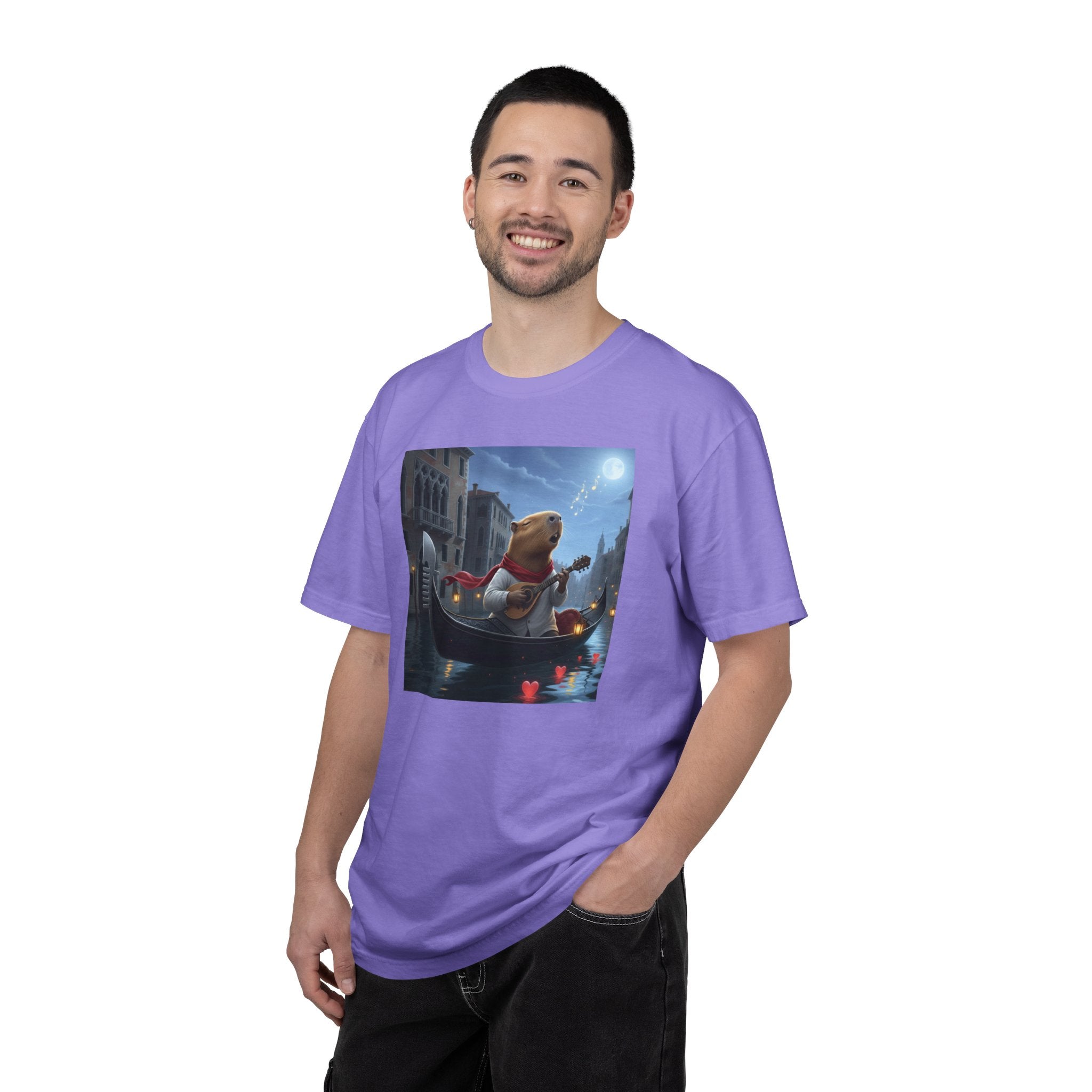 Capybara Gondolier Venice Night T-shirt | Romantic Venetian Canal Illustration