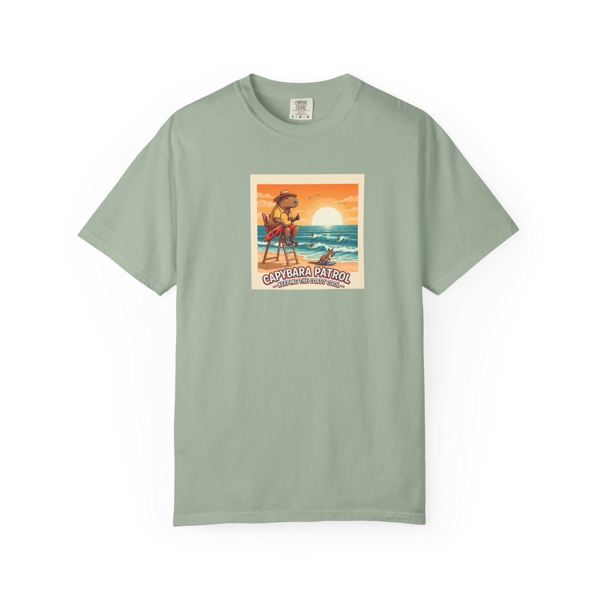 Capybara Patrol Sunset Surfing Capybara T-Shirt | Retro Beach Vibes