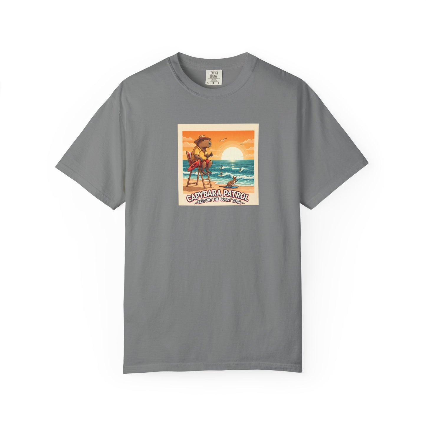Capybara Patrol Sunset Surfing Capybara T-Shirt | Retro Beach Vibes
