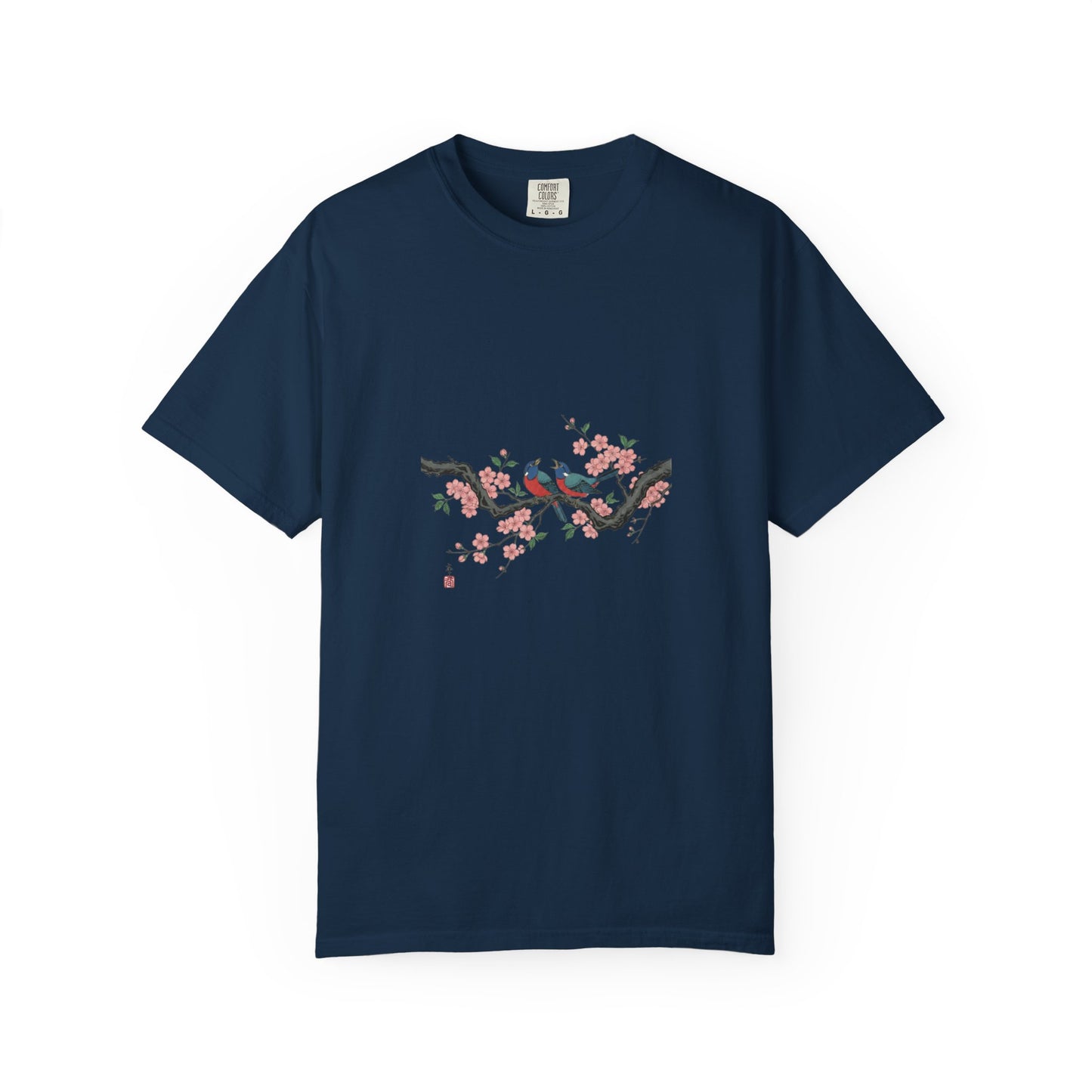Birds on Cherry Blossom Branch T-Shirt | Japanese Floral Illustration
