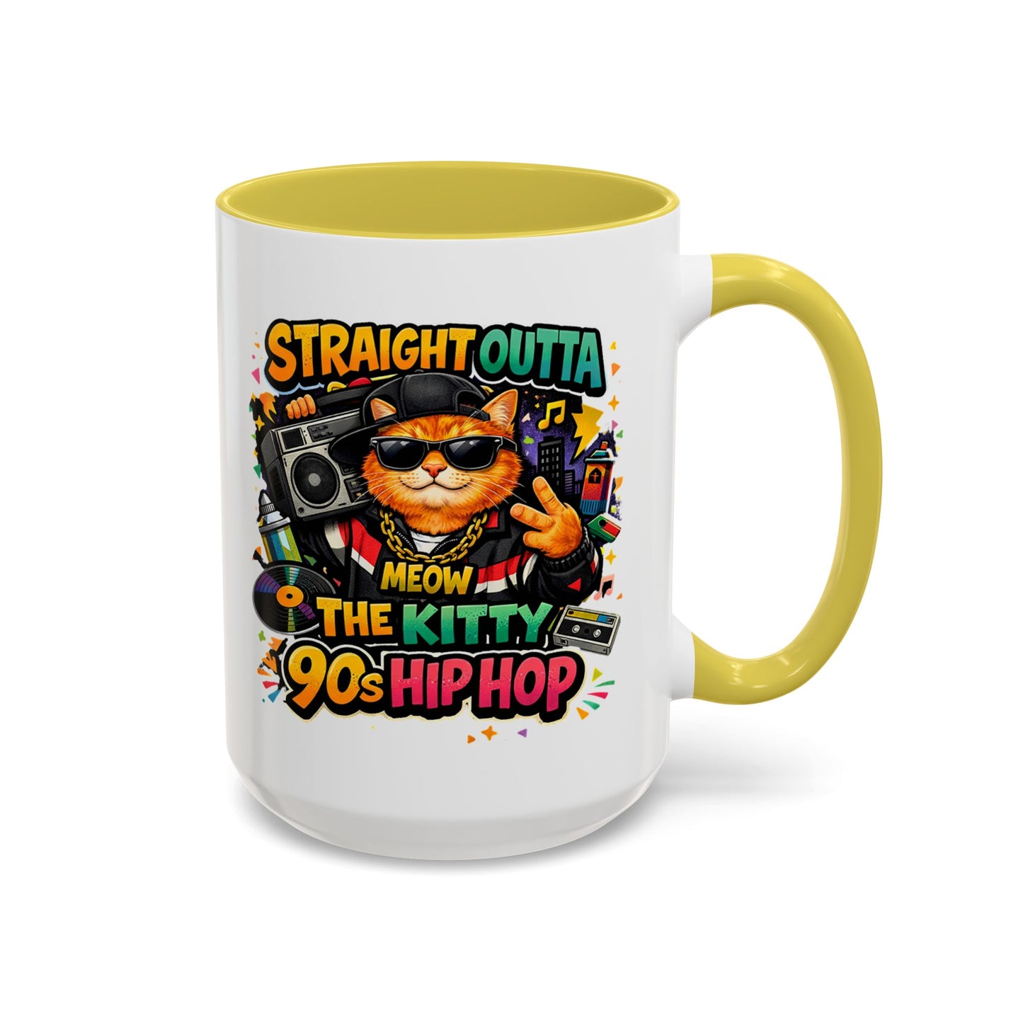 Straight Outta Meow The Kitty 90s Hip Hop Mug | Color Accent