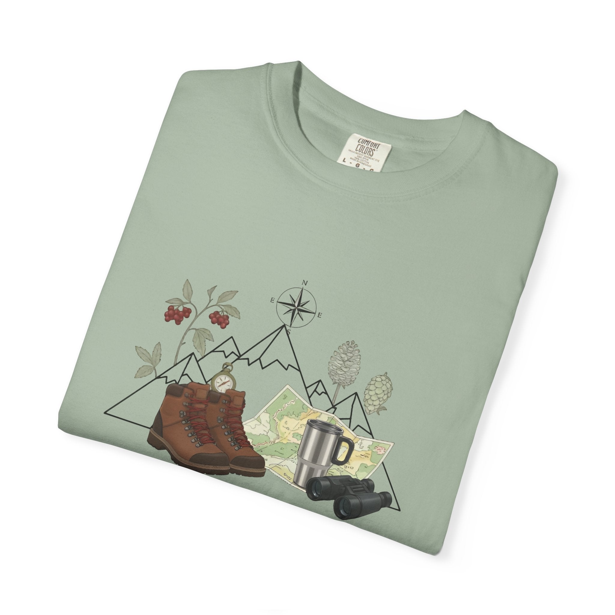Camping Mountain Outdoors Graphic T-shirt | Hiking Boots Trees Flowers