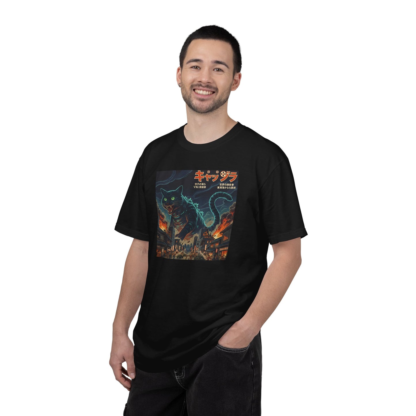 Giant Neon Cat Rampage T-Shirt | Retro City Kaiju Artwork