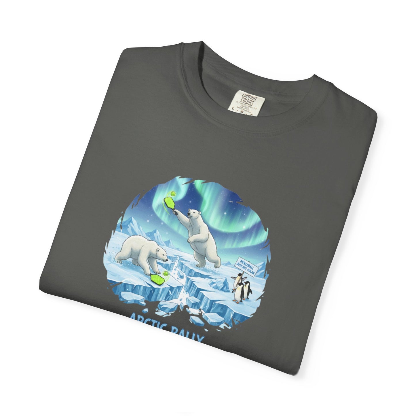 Arctic Rally Polar Bears Playing Pickleball T-Shirt | Northern Lights Illustration