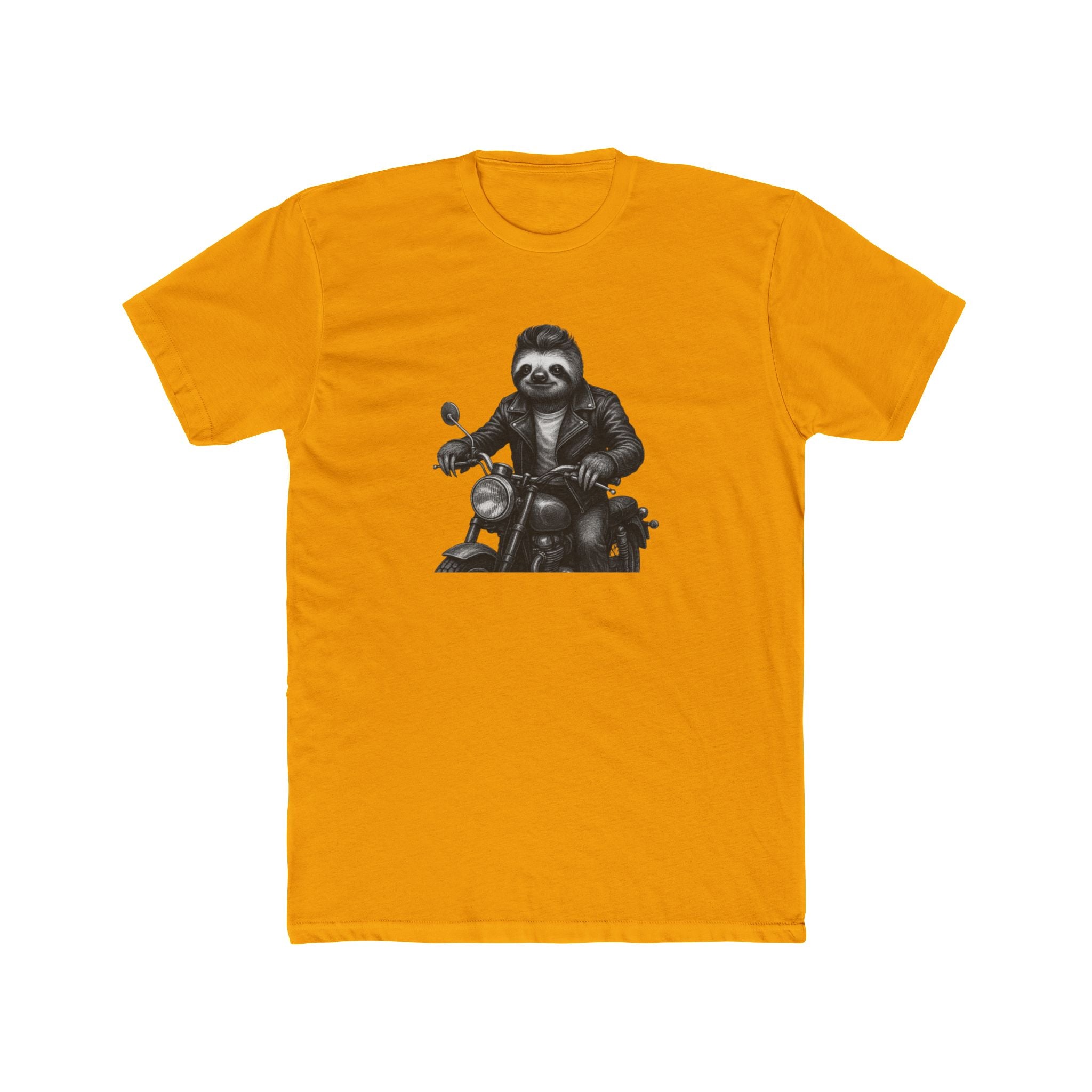 Biker Sloth Riding Motorcycle T-Shirt | Retro Monochrome Illustration