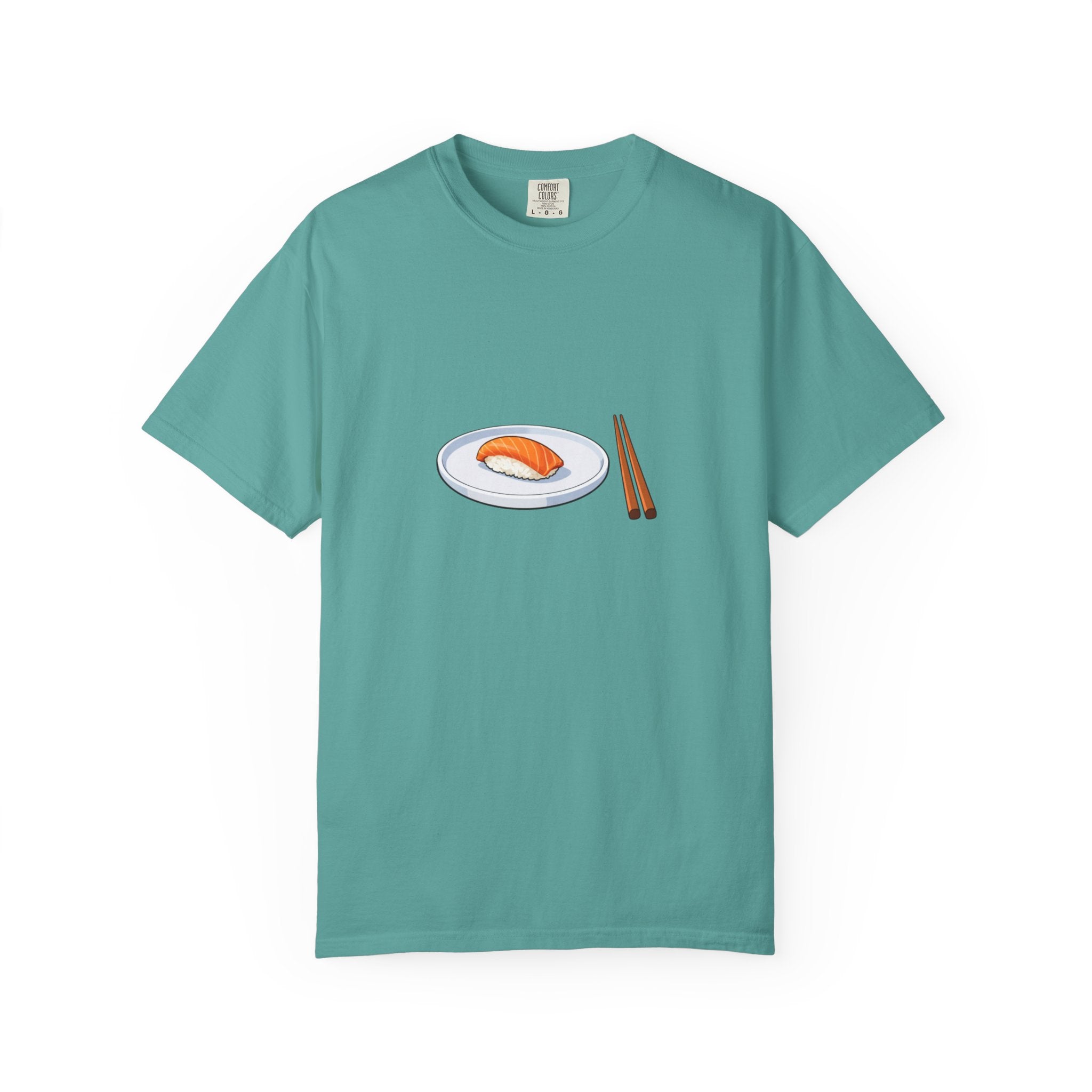 Salmon Nigiri Sushi plate with chopsticks T-shirt | sushi tee