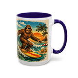 Surfing Bigfoot Mug | Retro Beach Sunset Bigfoot Wave Coffee Cup