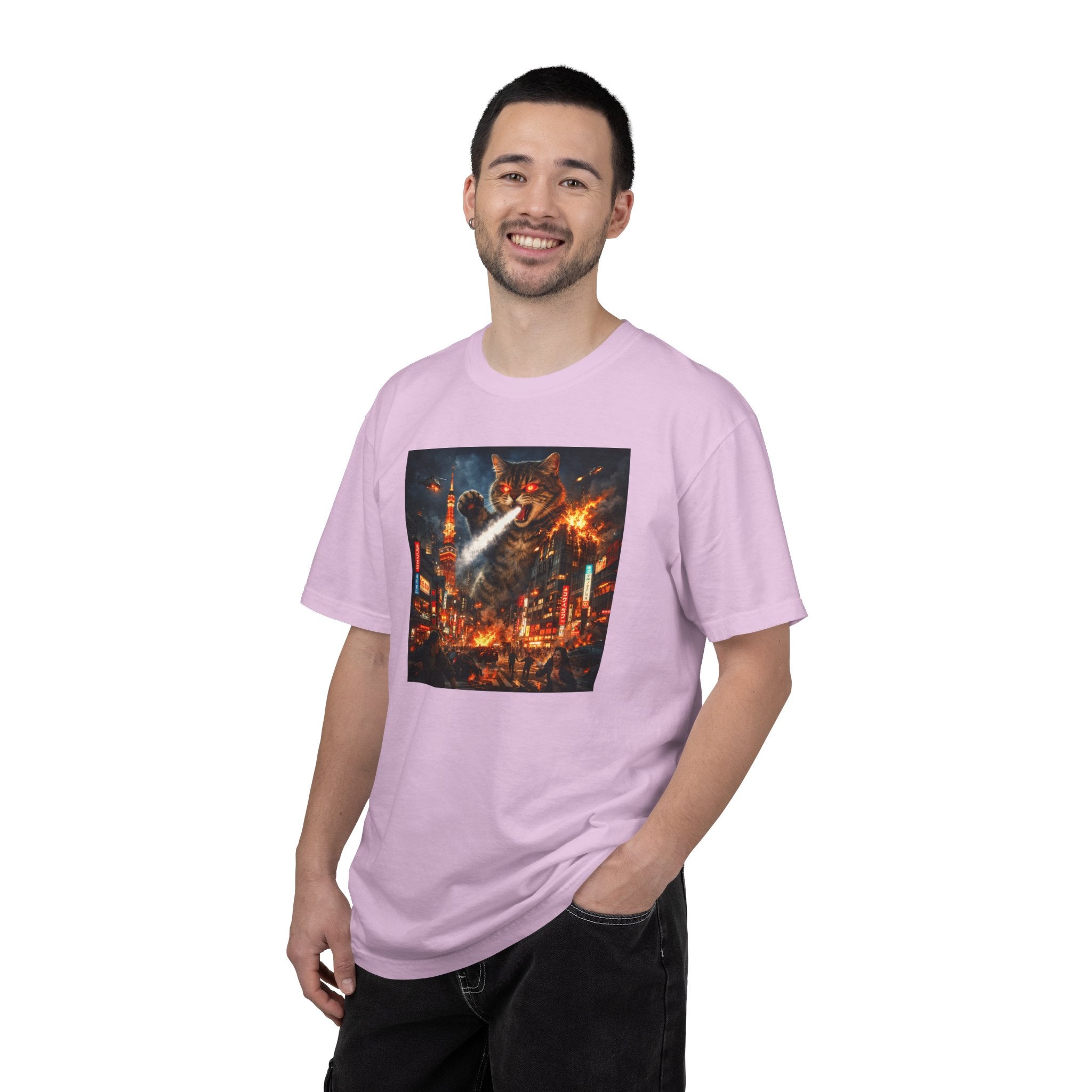 Giant Catzilla Kaiju Rampage T-Shirt | Neon City Monster Battle