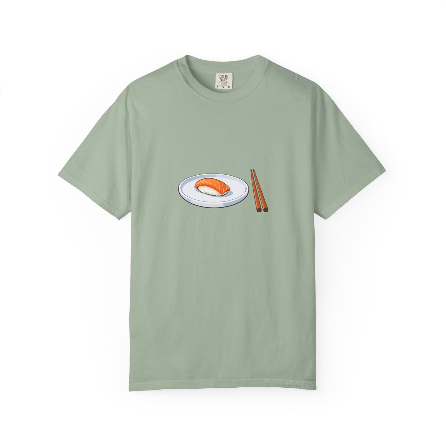 Salmon Nigiri Sushi plate with chopsticks T-shirt | sushi tee