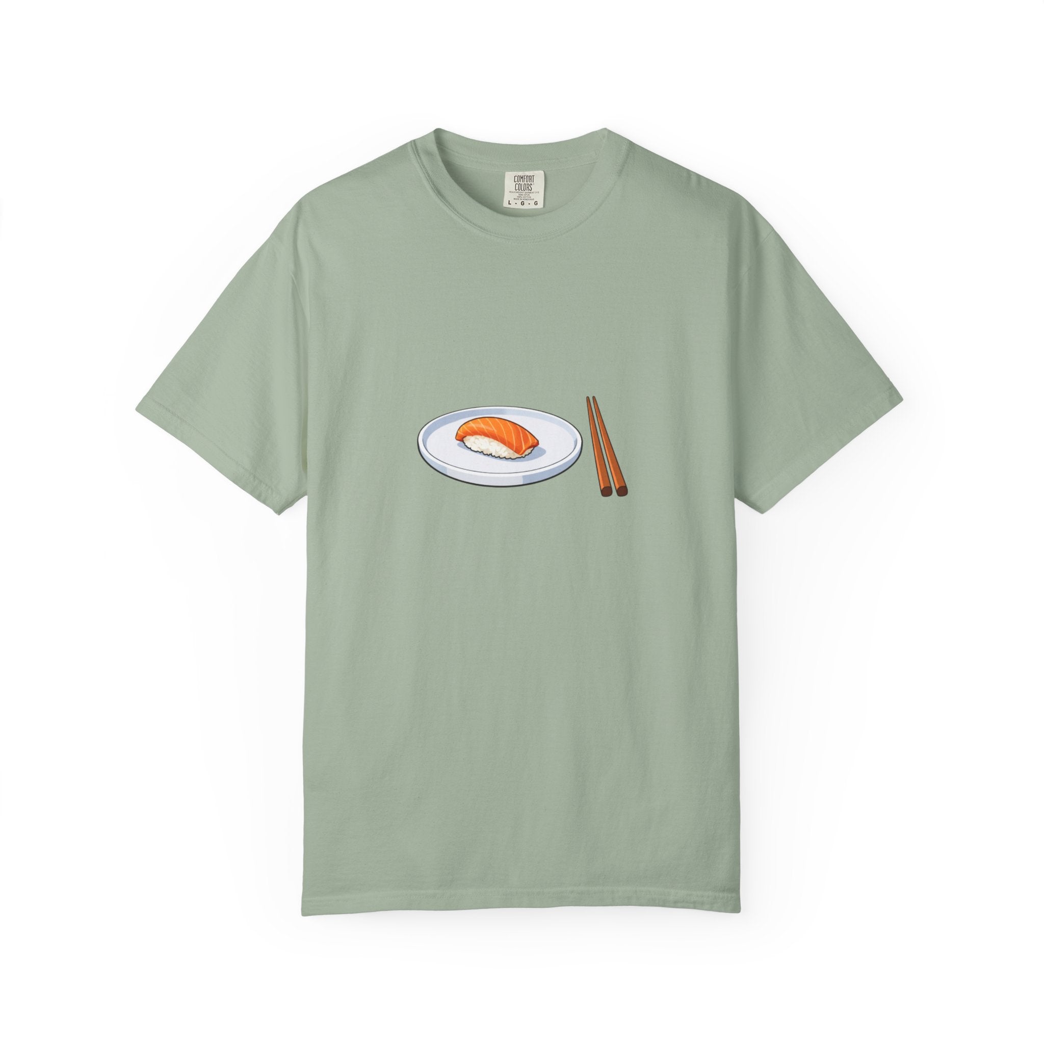 Salmon Nigiri Sushi plate with chopsticks T-shirt | sushi tee