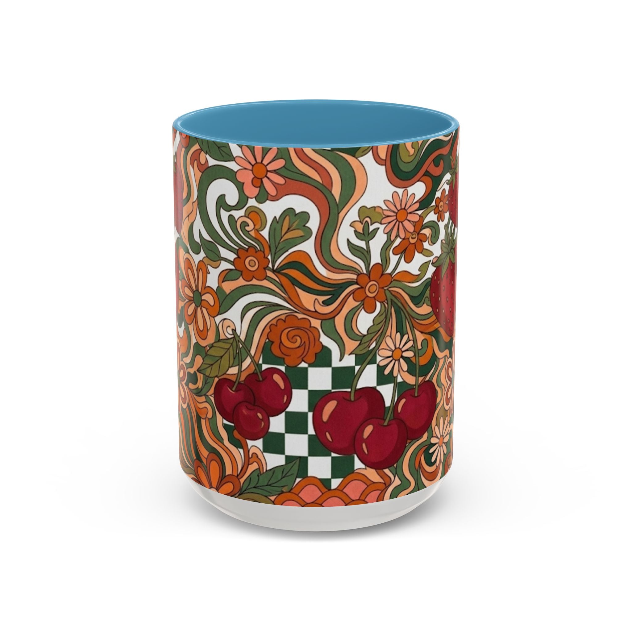 Vintage Cherry Strawberry Pattern Accent Mug | 11oz 15oz