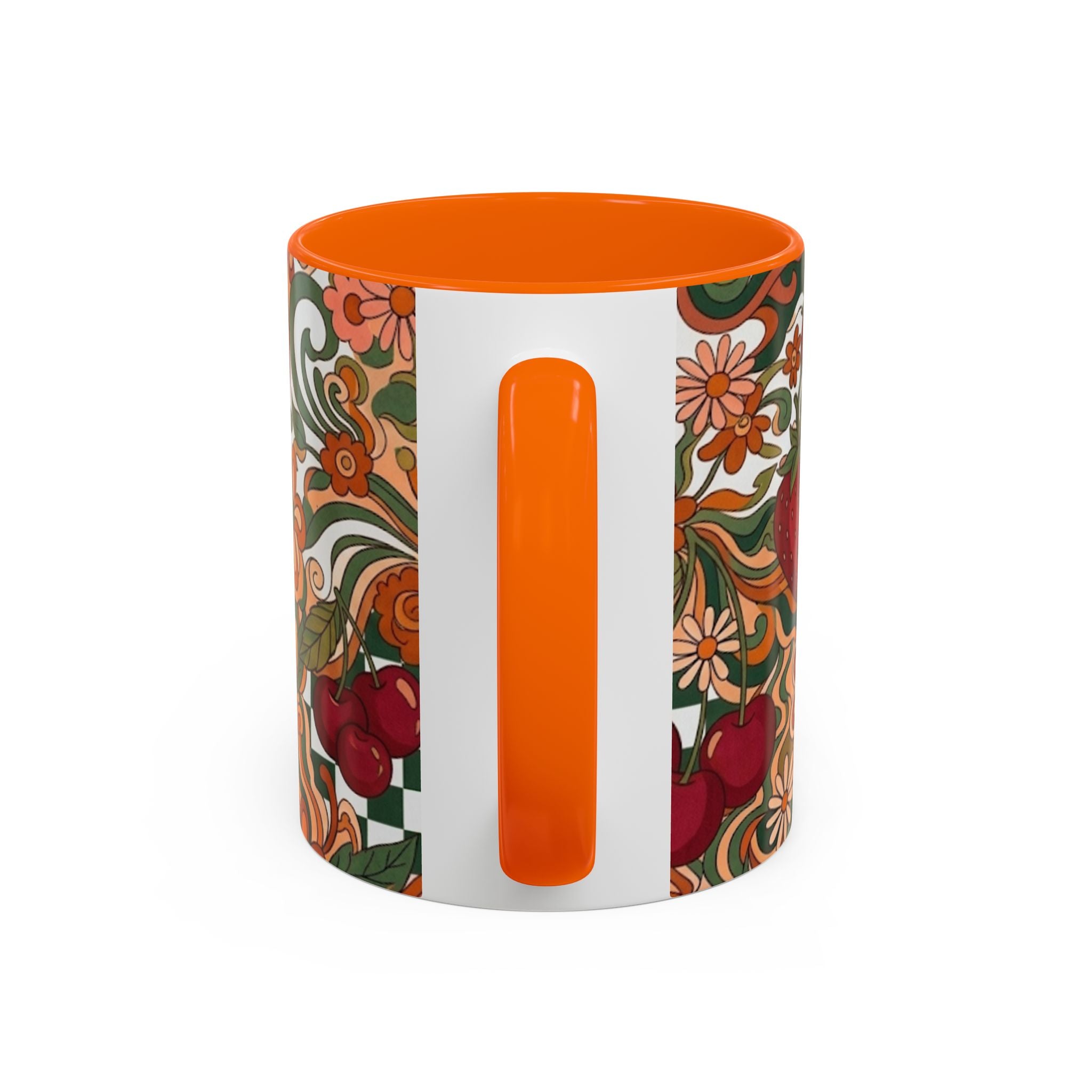 Vintage Cherry Strawberry Pattern Accent Mug | 11oz 15oz