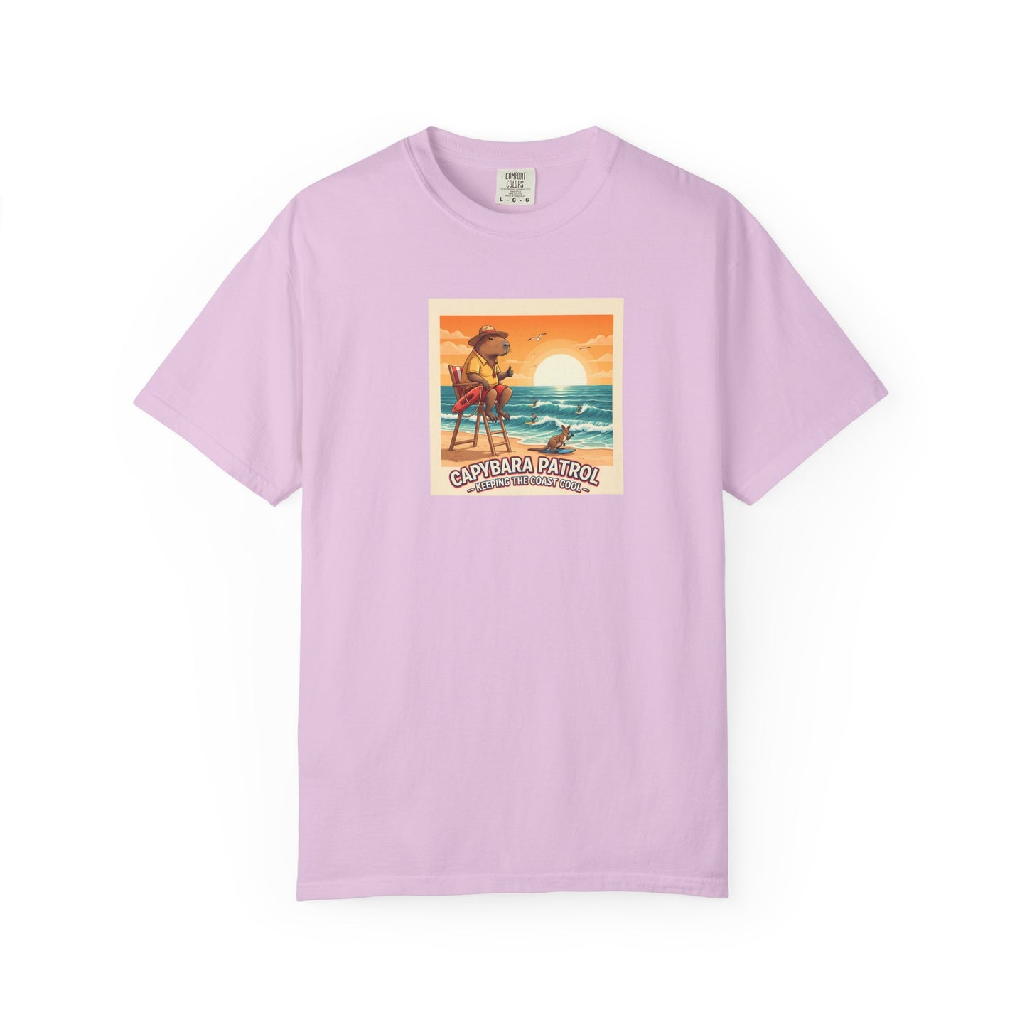 Capybara Patrol Sunset Surfing Capybara T-Shirt | Retro Beach Vibes