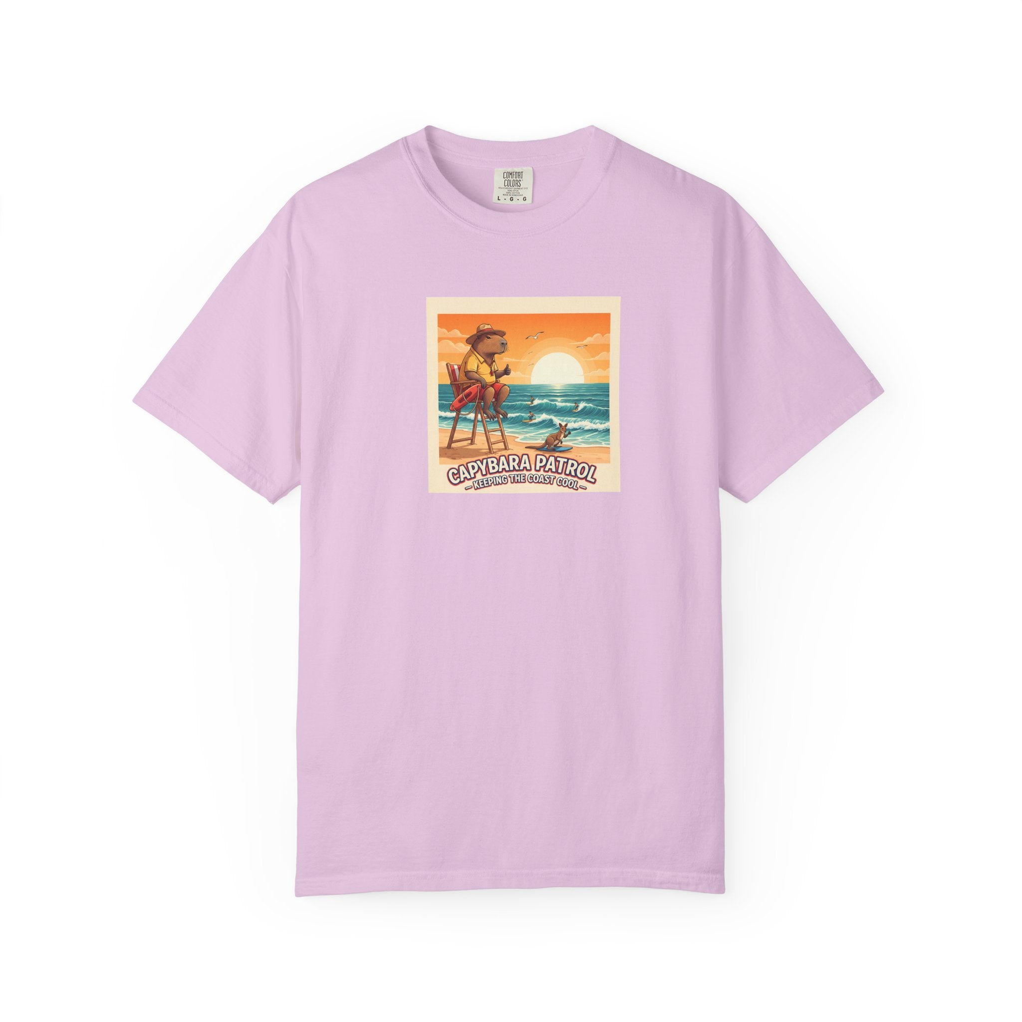 Capybara Patrol Sunset Surfing Capybara T-Shirt | Retro Beach Vibes