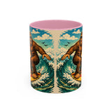 Surfing Bigfoot Mug | Retro Beach Sunset Bigfoot Wave Coffee Cup