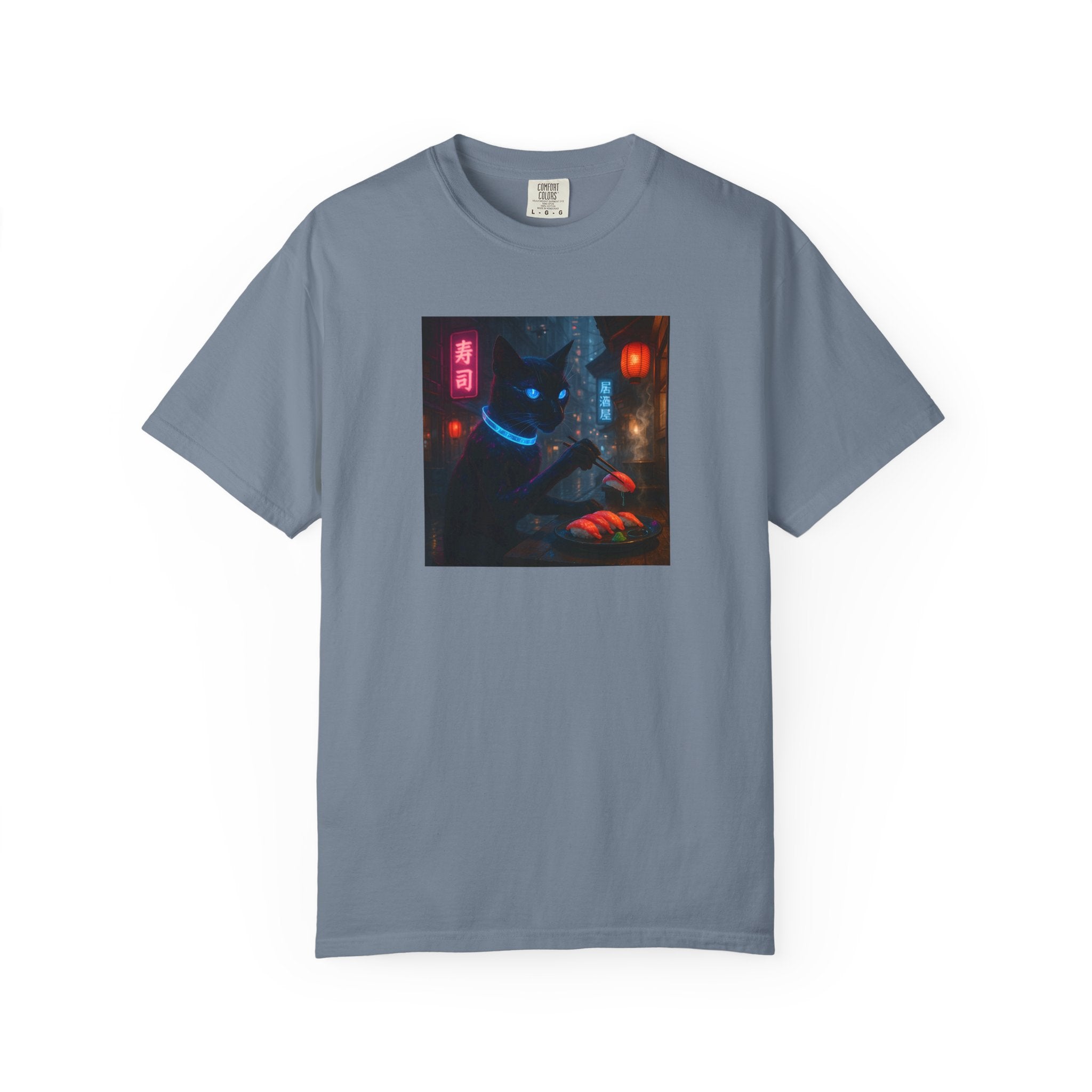 Neon Cyber Cat Sushi Shibuya T-shirt | Dark Alley Japanese Streetwear