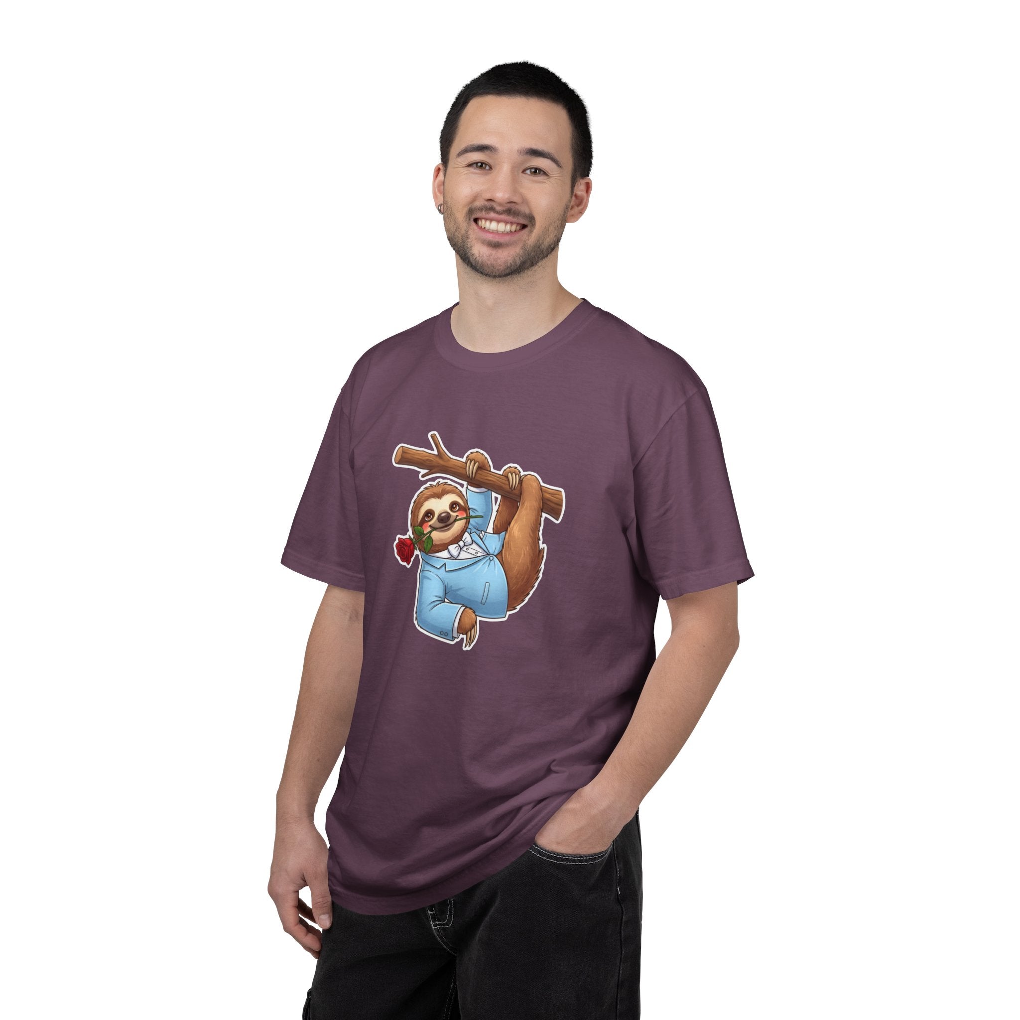 Sloth with Rose on Branch T-shirt | Cute Relaxed Animal Tee