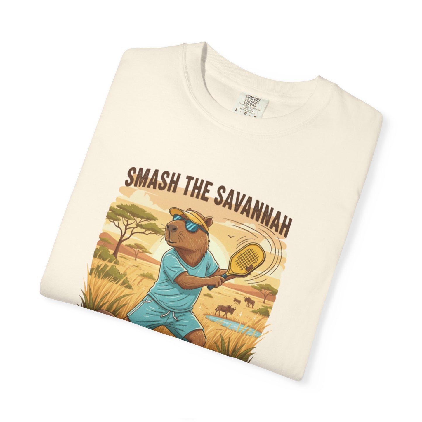 Smash the Savannah Capybara Pickleballer T-Shirt | Animal Sports Graphic Tee