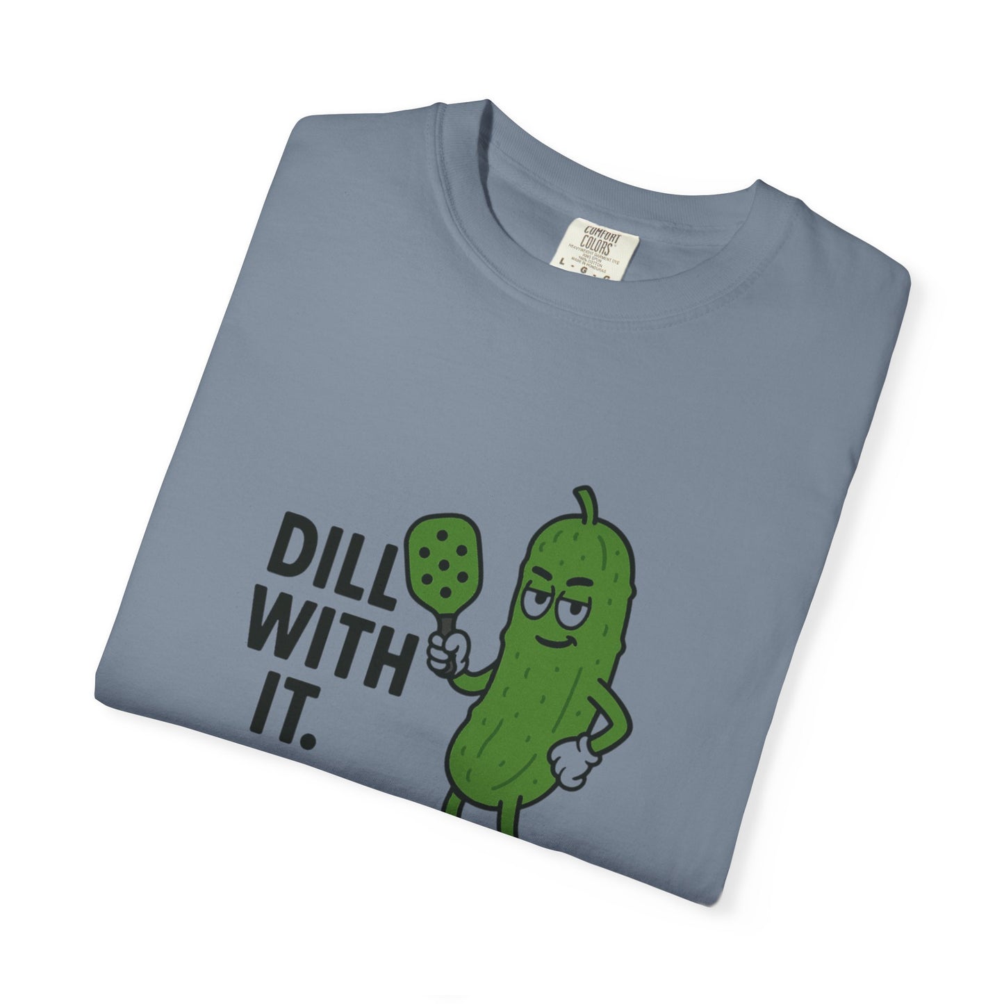 Dill With It Pickle Character T-shirt | Funny Vegan Food Pun Tee