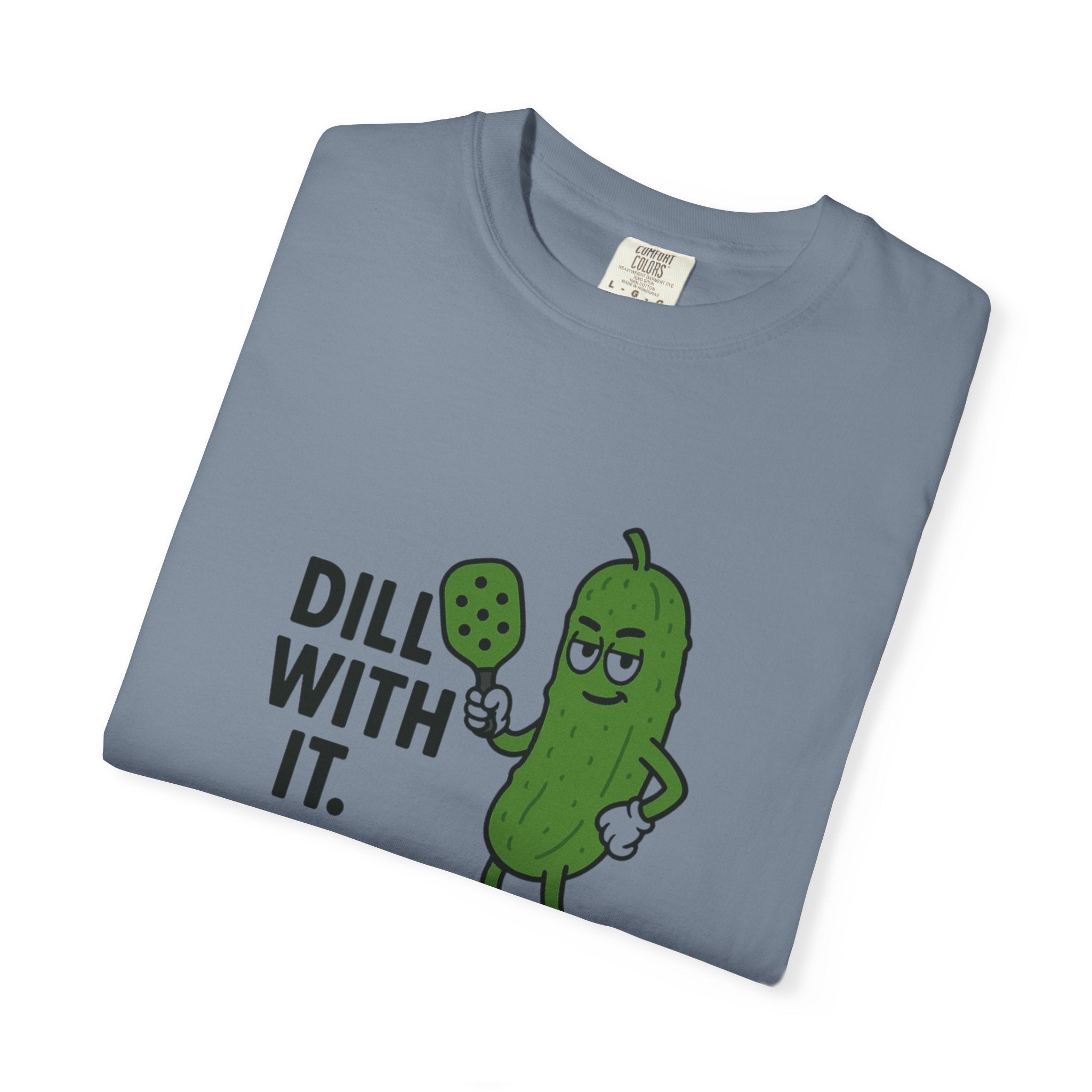 Dill With It Pickle Character T-shirt | Funny Vegan Food Pun Tee