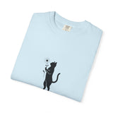 Black Cat Holding Flower T-Shirt | Minimal Cat Silhouette Tee