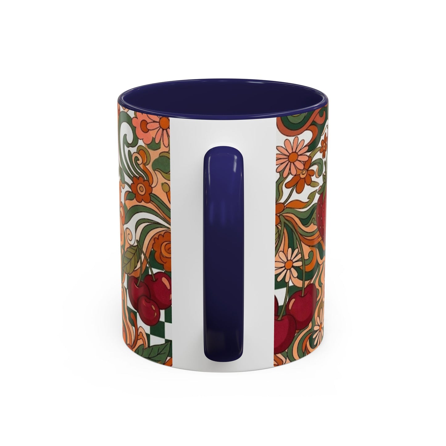 Vintage Cherry Strawberry Pattern Accent Mug | 11oz 15oz