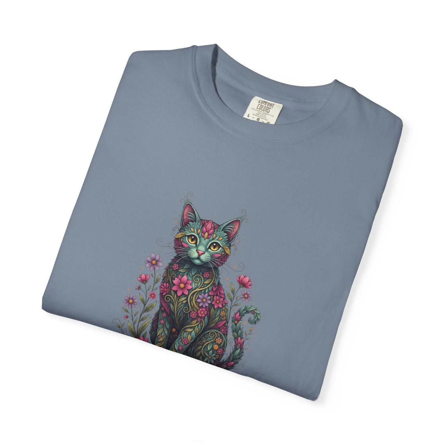 Floral Cat Illustration T-Shirt | Botanical Kitty Tee