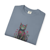 Floral Cat Illustration T-Shirt | Botanical Kitty Tee