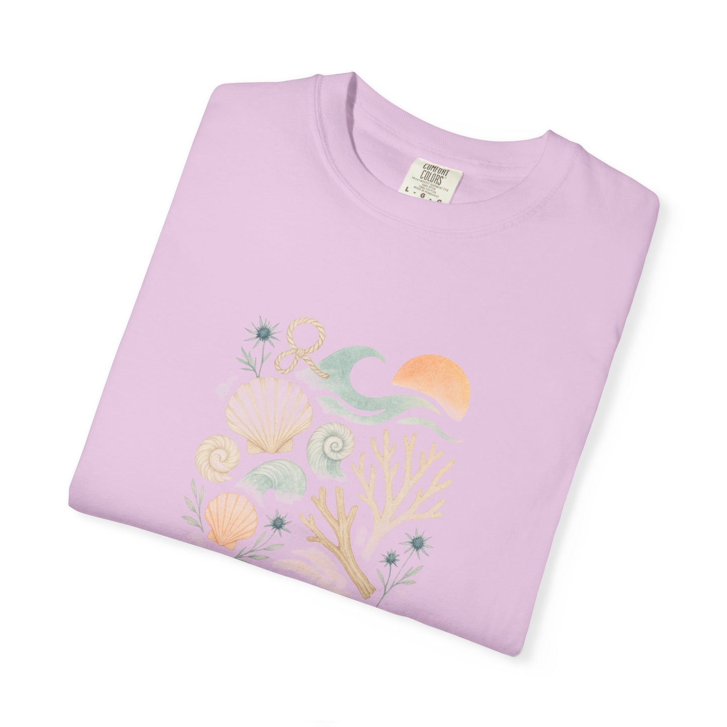Coastal Seashells and Coral T-Shirt | Beach Wave Sunset Art