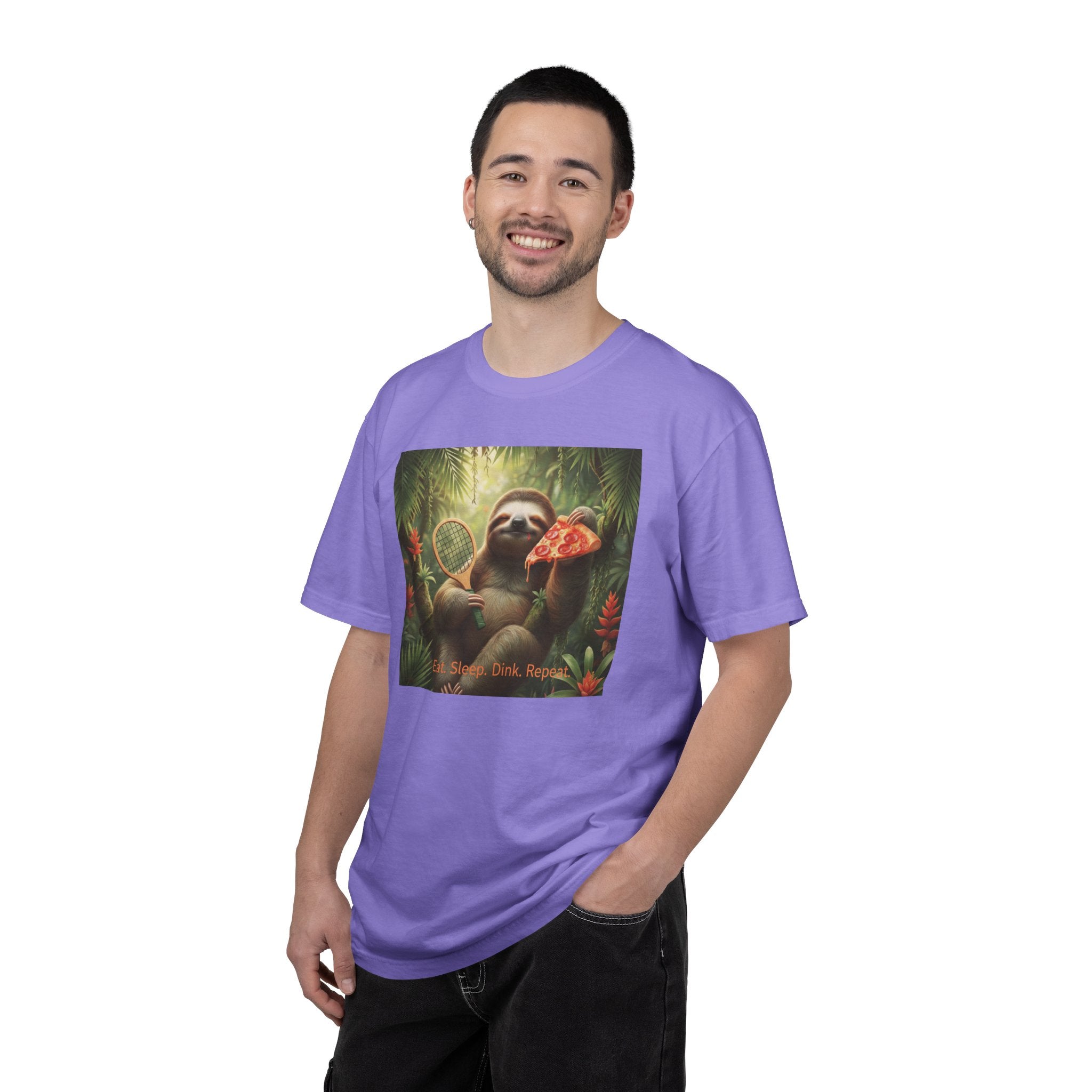 Sloth with Pizza and Pickleball Racket T-shirt | Eat Sleep Drink Repeat