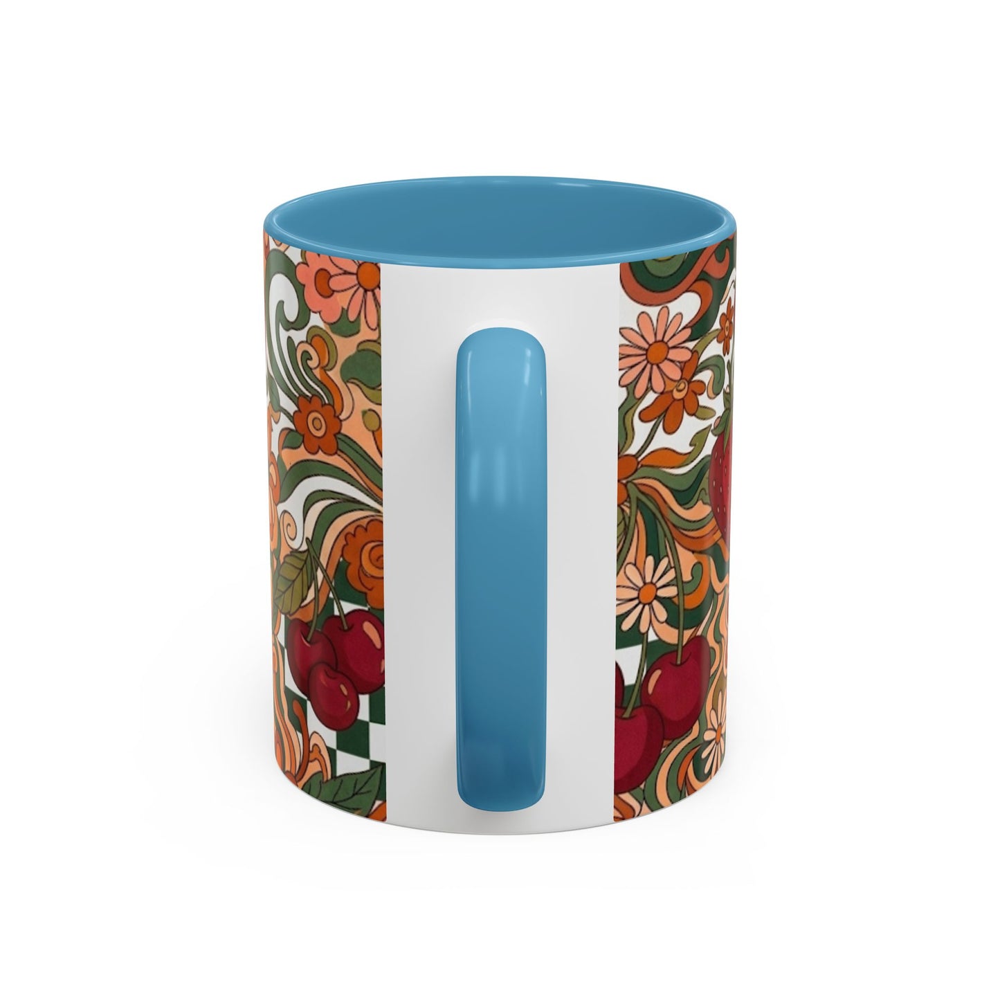 Vintage Cherry Strawberry Pattern Accent Mug | 11oz 15oz