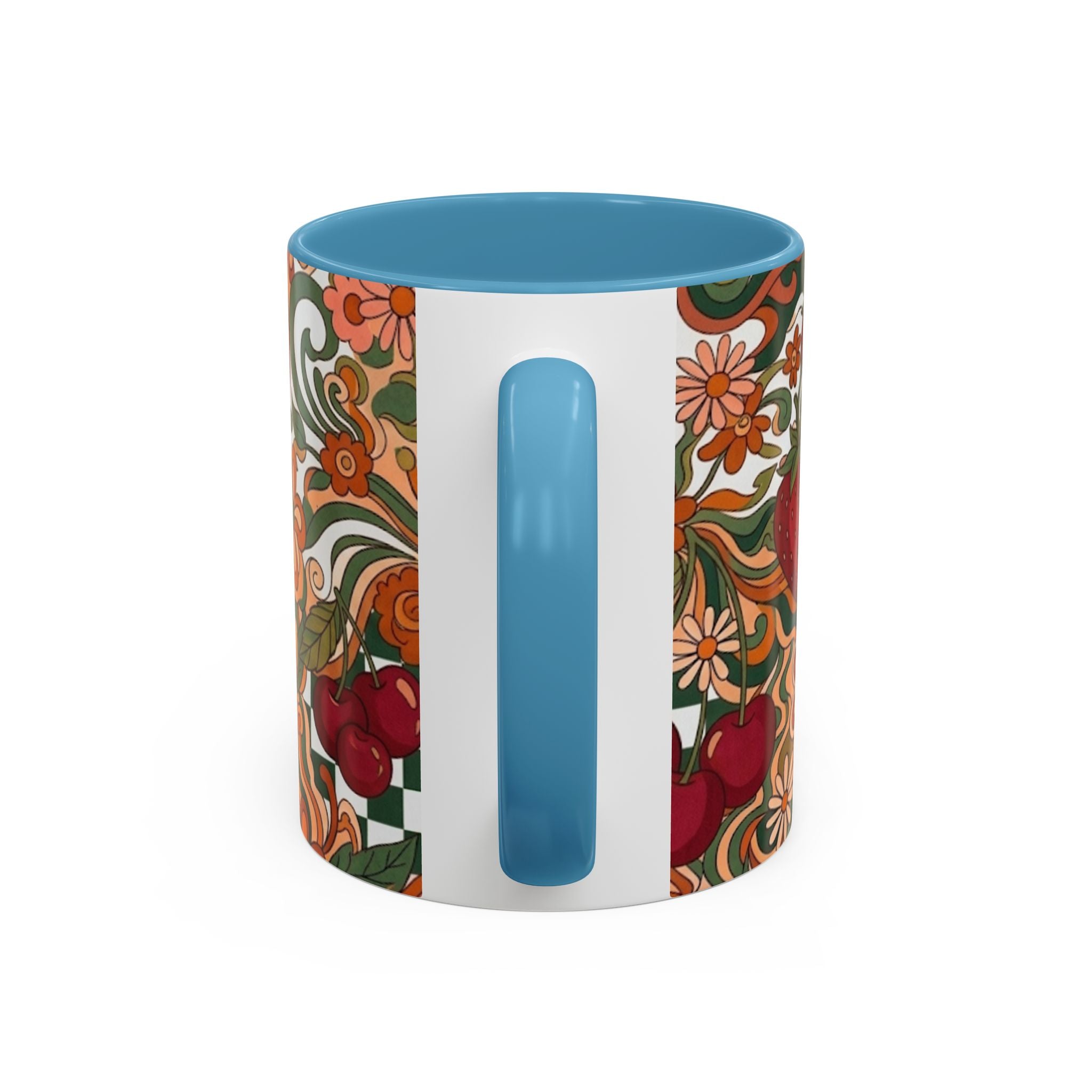 Vintage Cherry Strawberry Pattern Accent Mug | 11oz 15oz