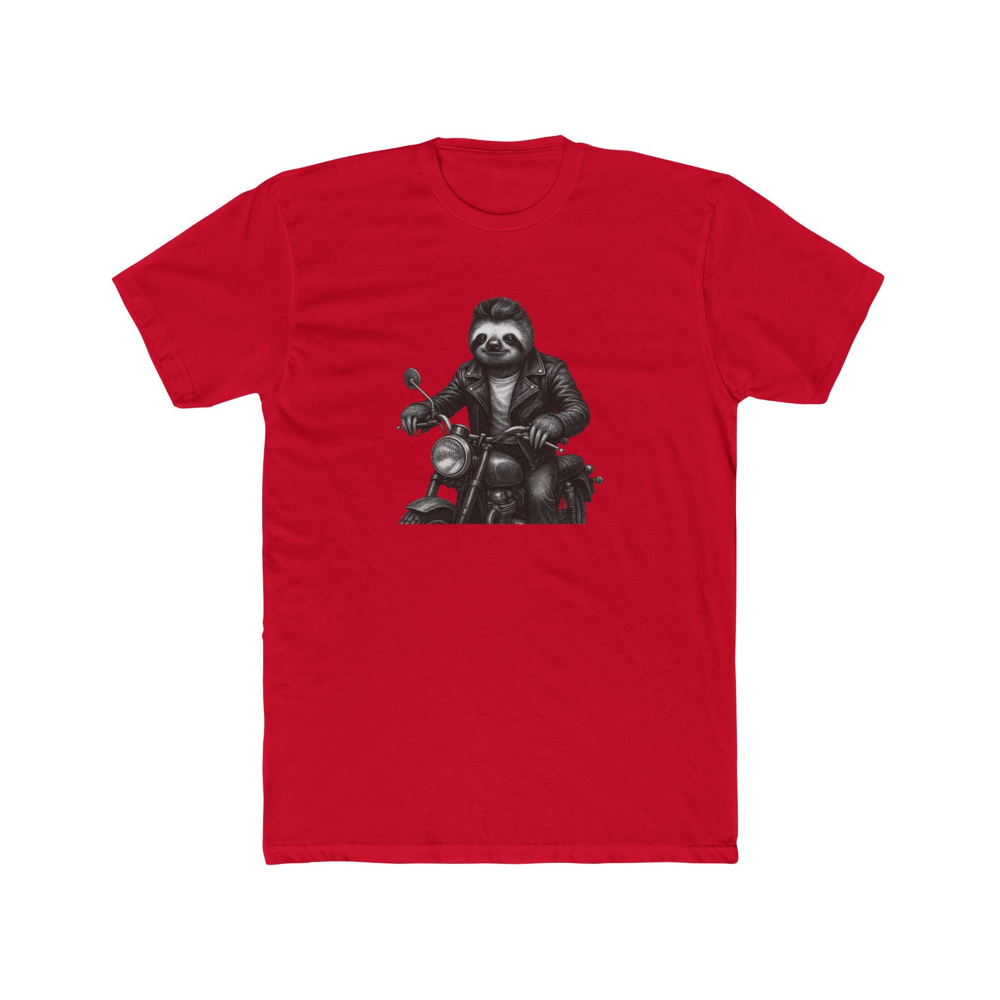Biker Sloth Riding Motorcycle T-Shirt | Retro Monochrome Illustration