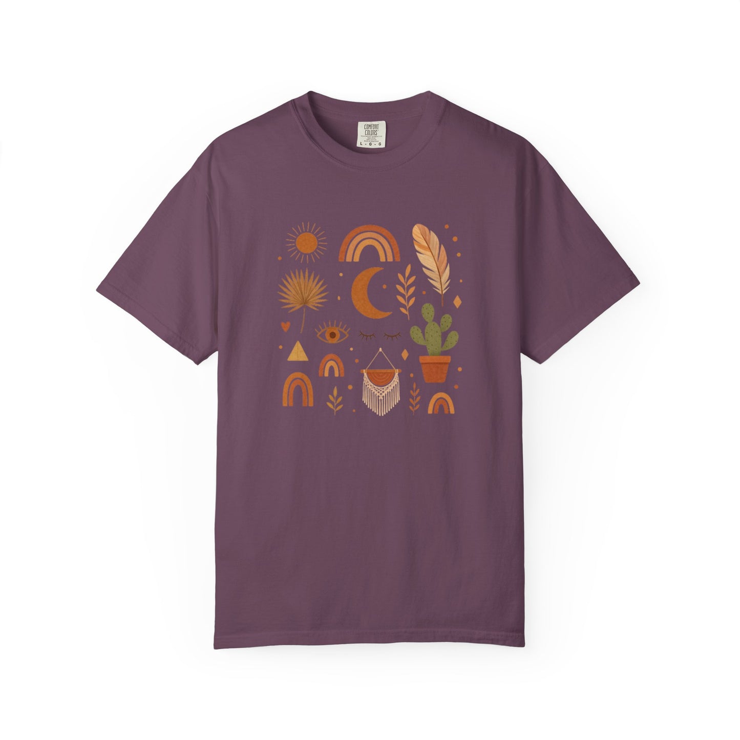 Boho Icons Mosaic T-Shirt | Crescent Moon Cactus Rainbows
