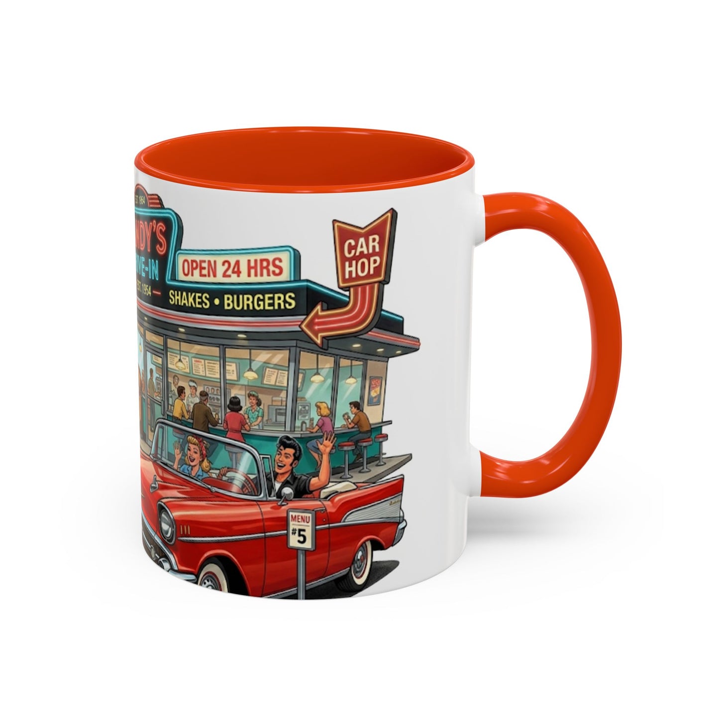 1950s Diner Scene Mug | Retro Car Hop Coffee Cup