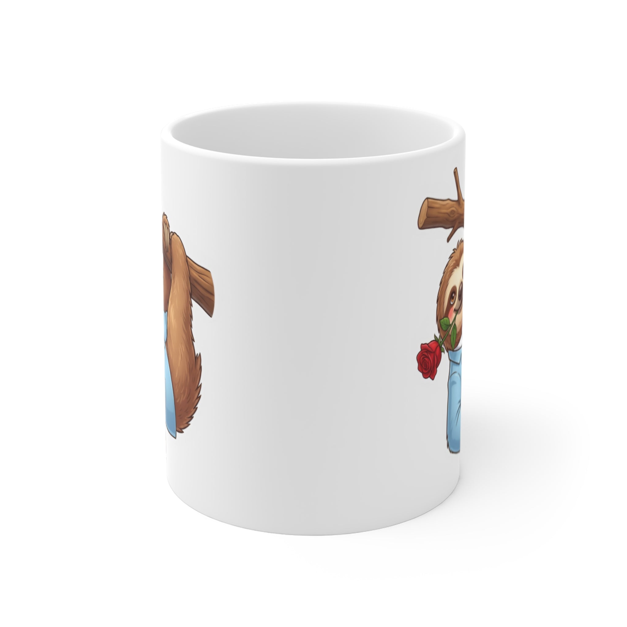 Romantic Sloth with Rose Mug | Cute Lazy Sloth on Tree