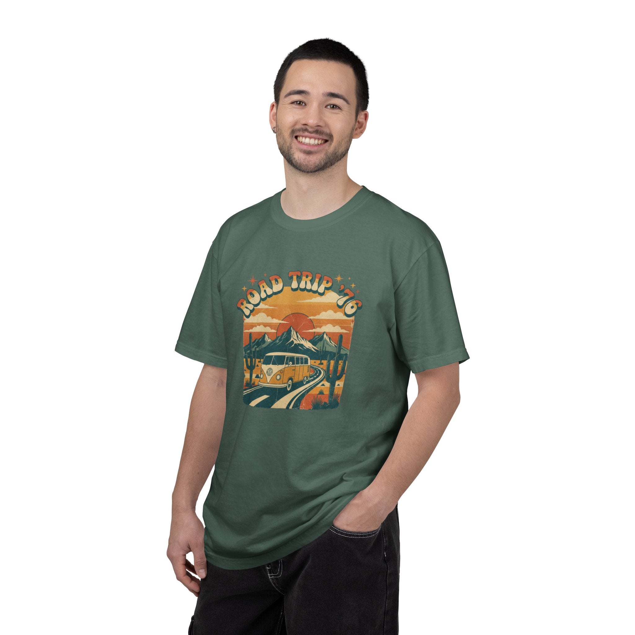 Road Trip '76 T-shirt | Vintage Camper Van Sunset Graphic