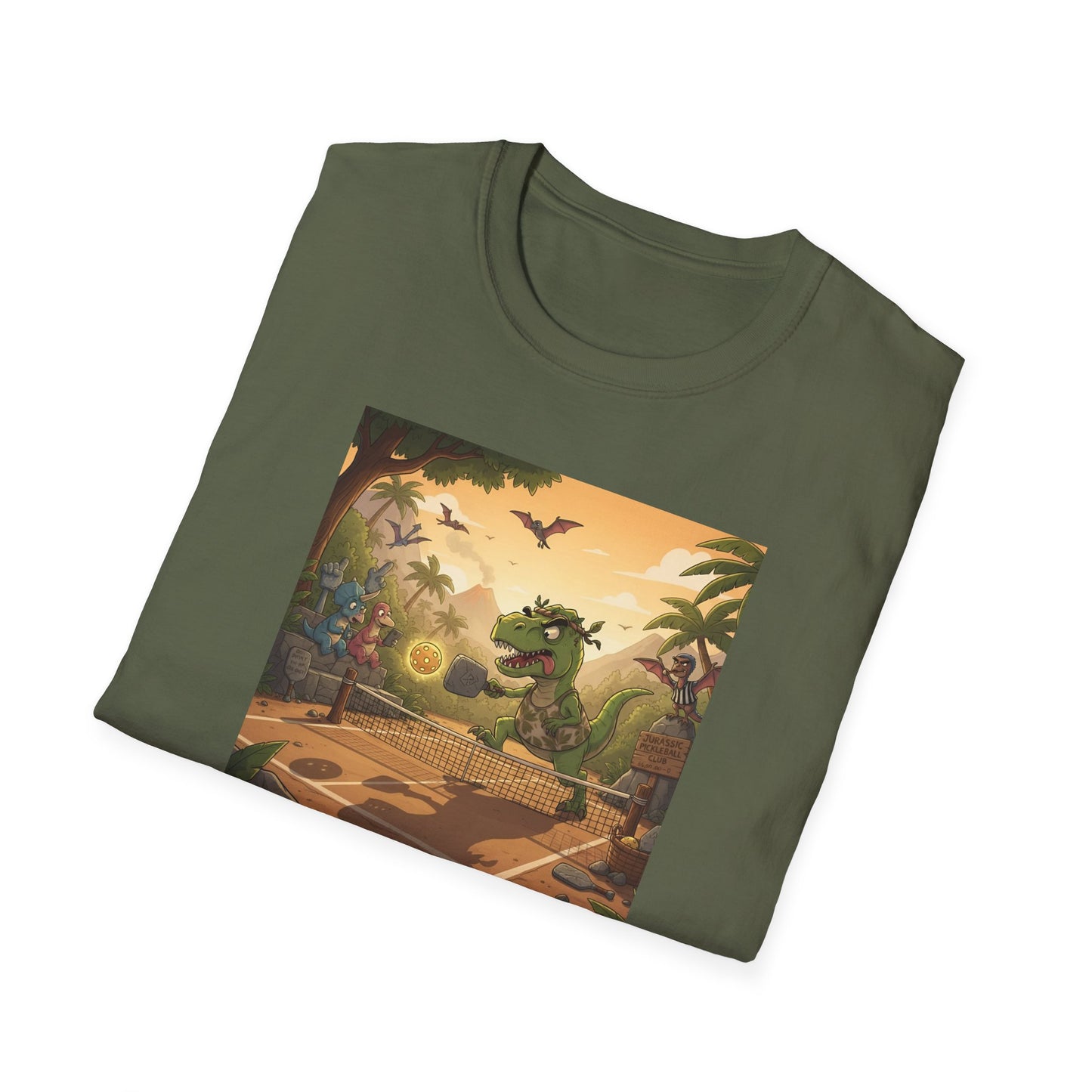 Jurassic Pickleball Club | Retro Tropical Dino Illustration T-Shirt