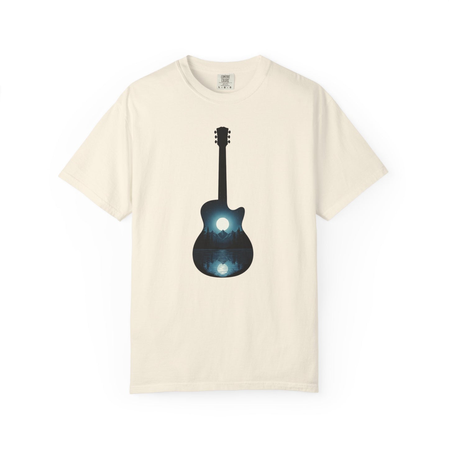 Moonlit Acoustic Guitar T-Shirt | Night Sky Guitar Silhouette