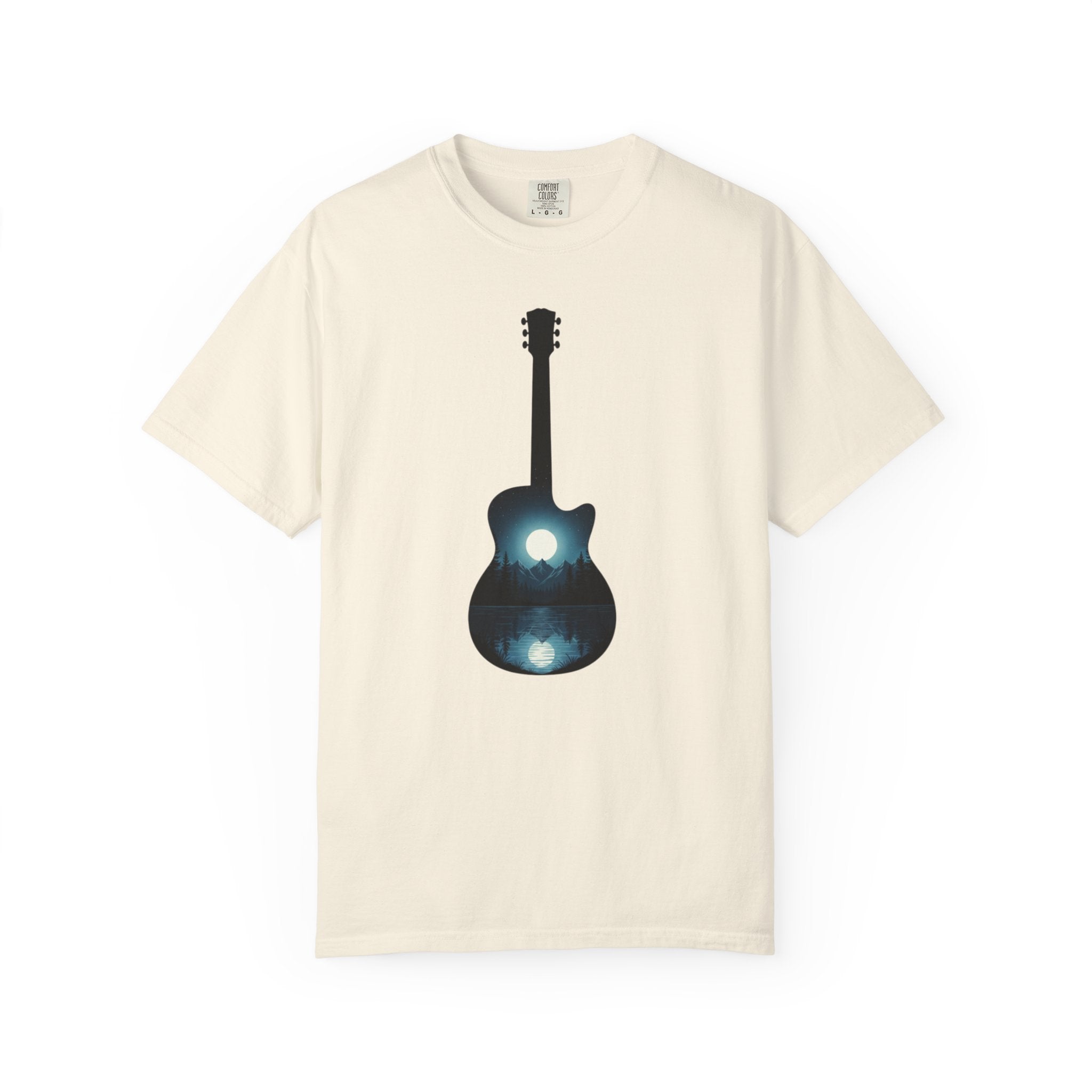 Moonlit Acoustic Guitar T-Shirt | Night Sky Guitar Silhouette