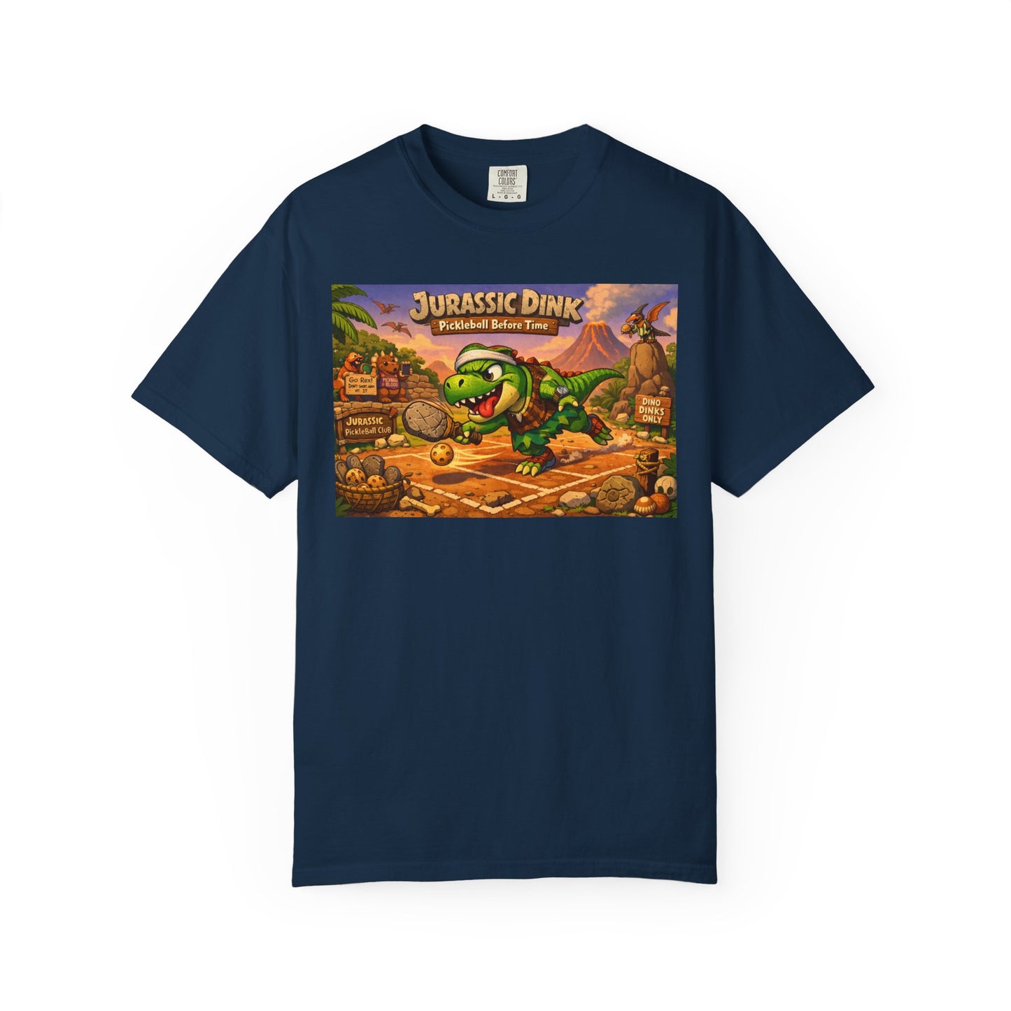 Jurassic Dink Pickleball Dinosaur Arcade Poster T-Shirt | Retro Video Game Shirt