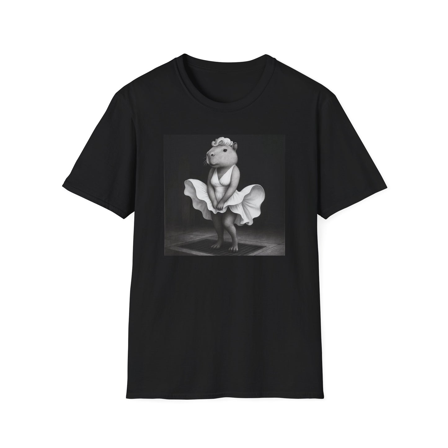 Capybara Blonde. Dress Pose T-Shirt | Retro Black & White Illustration