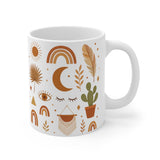 Boho Sun Moon Rainbow Pattern Mug | 11oz Ceramic Coffee Cup